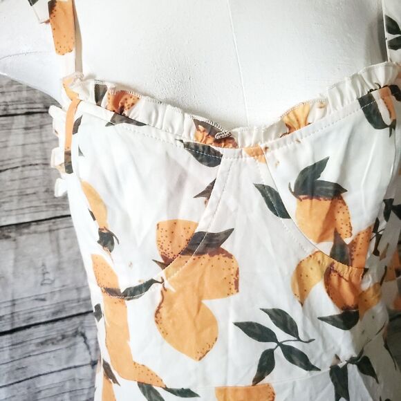 NWT Cider Dress Junior’s Ivory Yellow Lemon Print Sundress Tie Straps Size M - Picture 3 of 11